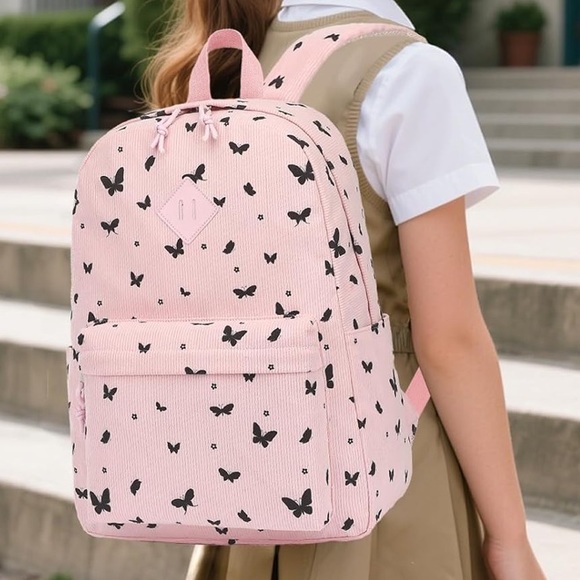 Pink corduroy Butterfly Backpack - Picture 1 of 4